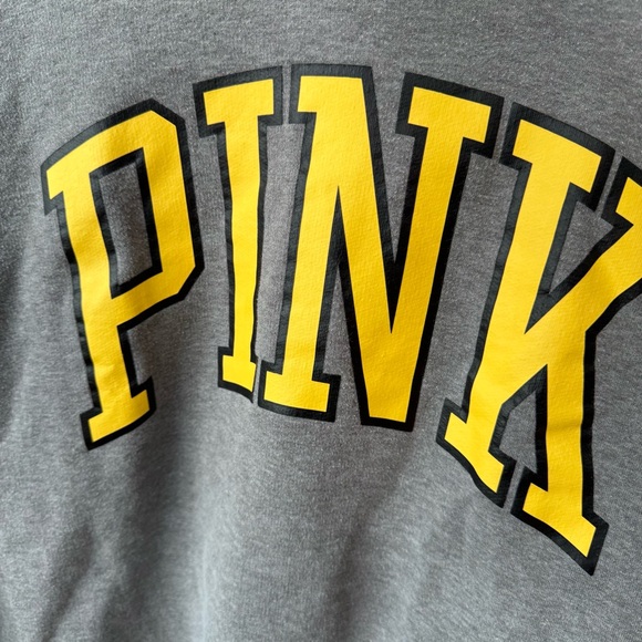 PINK Victoria’s Secret Gray and Yellow Raw Hem Hoodie Sweatshirt. Medium - Picture 4 of 11